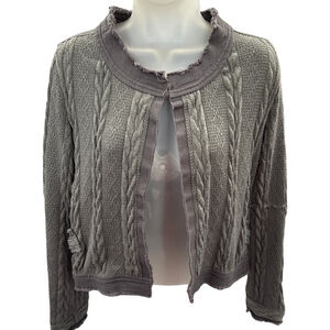 Monoreno Gray Distressed Knit Jacket Women’s Small Cable Knit Cropped Boho Style